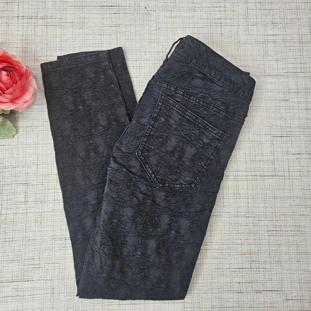 Free People Jeans Black Textured Jacquard Skinny Pants Size 25‎